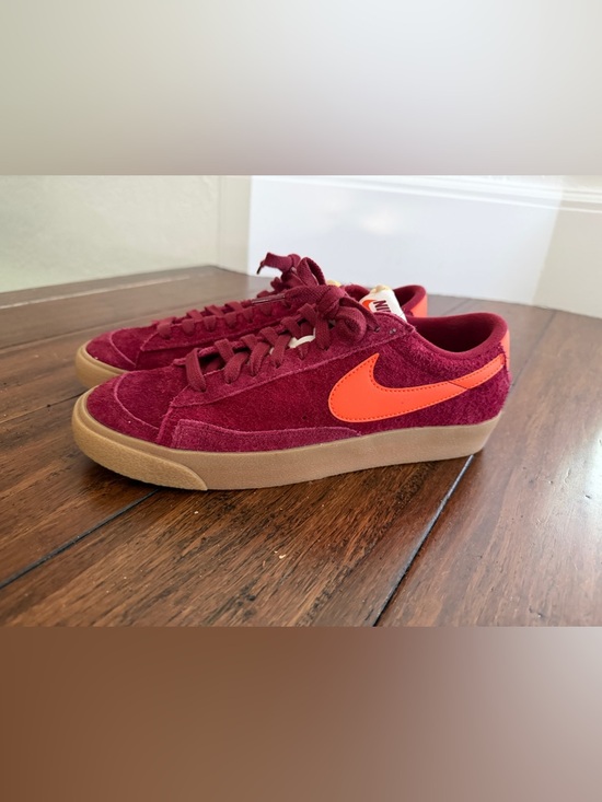 Nike Shoes - Nike Burgundy Suede Sneakers with Orange Swoosh
